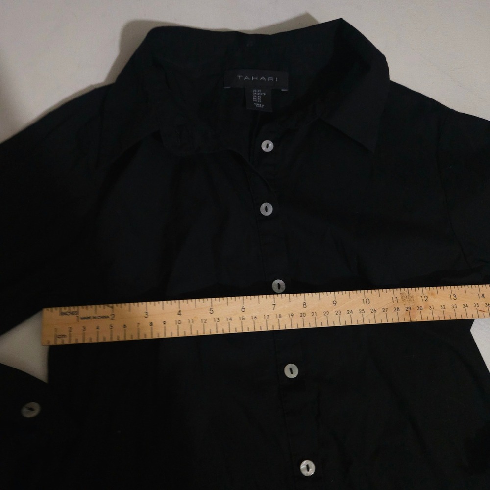 Tahari Black Long Sleeve Button Front Tie Waist Shirt Dress Womens XS - Picture 5 of 7